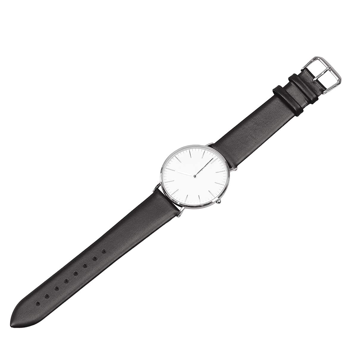 EACHE 18mm Leather Watch Bands Black Classical Ultrathin Leather Watch Straps for Women Men Black Color with Silver Buckle