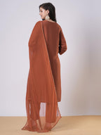 ANNI DESIGNER Women s Viscose Rayon Embroidered Straight Kurta with Trousers and Dupatta, Mustard, Small