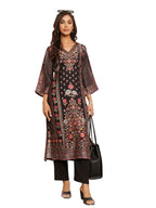 Varanga Women Black Floral Printed Kurta With Solid Trouser  Comfortable Cotton Set For Casual Outings, Versatile Design For All