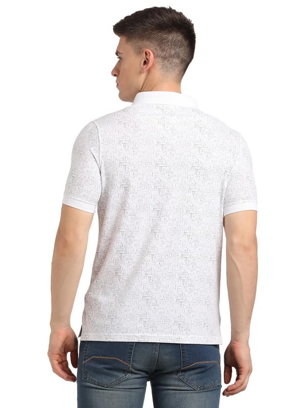 Turtle Men Cotton Stretch White Half Sleeve Casual Printed Polo Tshirt