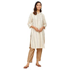 Fabindia Women'S Cotton Blend Striped Regular Kurta (102918802_Natural_L)