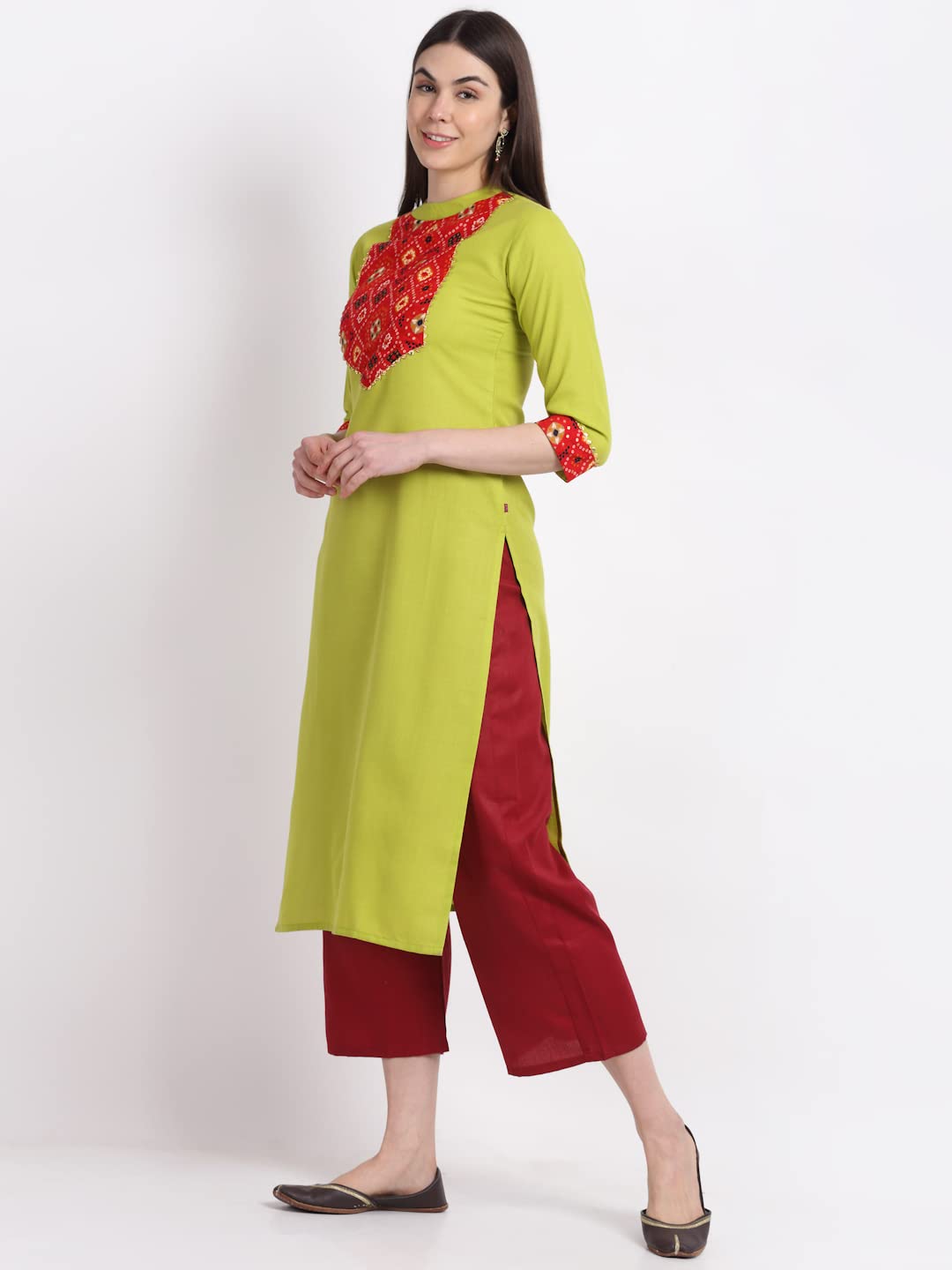 Gosriki Women'S Cotton Blend Straight Kurta With Palazzo (Puchi-Go)