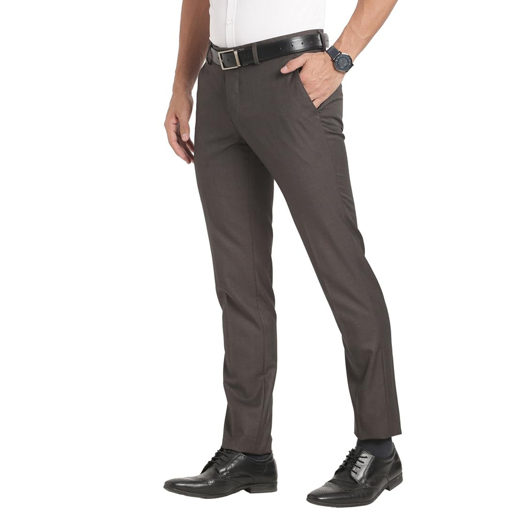 Turtle Men Terry Rayon Dark Brown Solid Slim Fit Formal Trouser