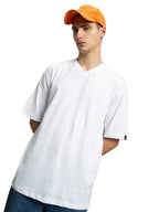 Bewakoof Mens Solid 100% Cotton T-Shirt Oversized Fit, V-Neck, Half Sleeve_580063_White_XL