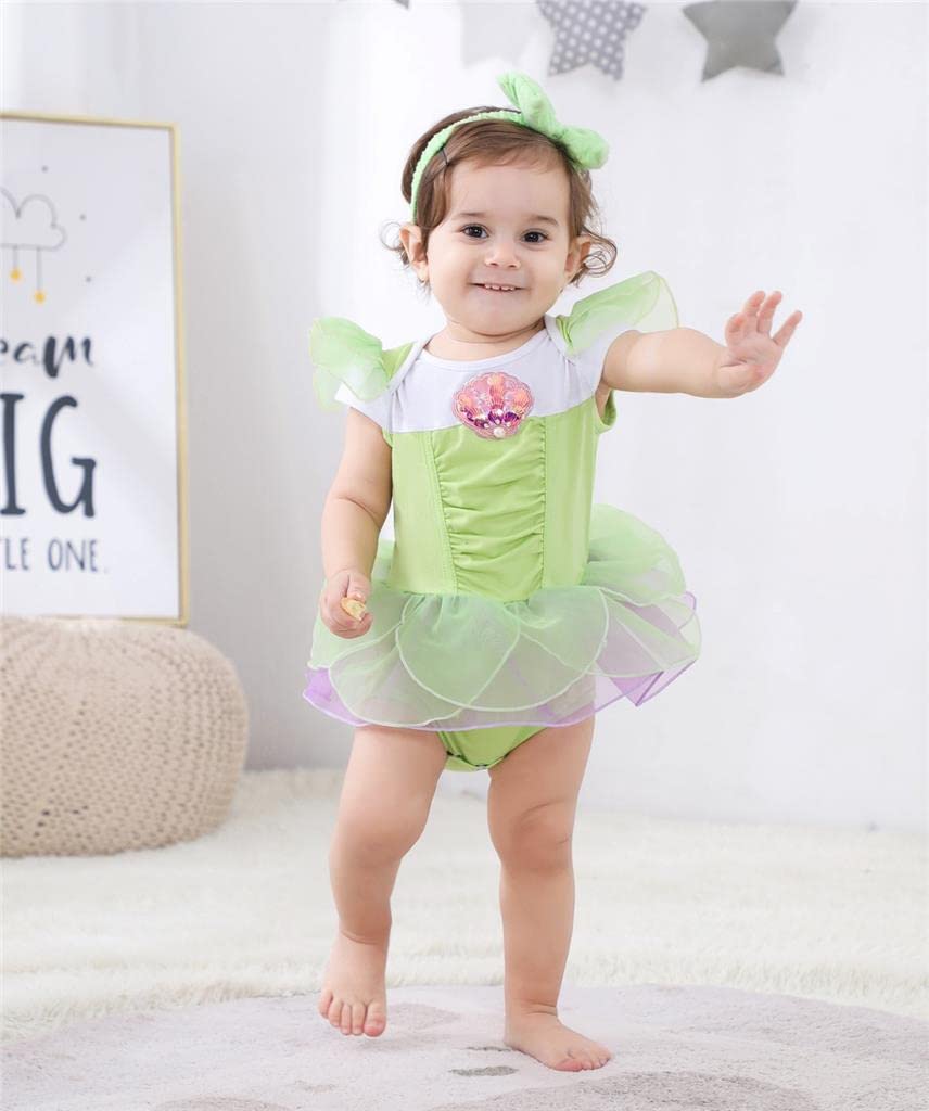 Dressy Daisy Infant Baby Girl Green Fairy Romper Costumes Onesie Dress Bodysuit with Headband Halloween Birthday Party Fancy Out