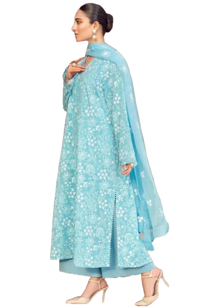 ANNI DESIGNER Womens Rayon Blend Printed Straight Kurta with Palazzo & Dupatta (Chetali Sky_L_Sky Blue_Large)