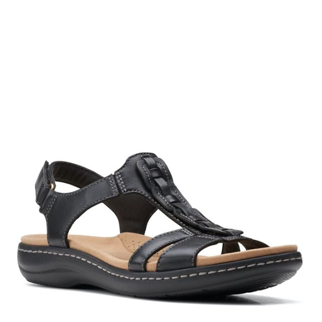 Clarks Women's Laurieann Kay Flat Sandal, Black Leather, 7 Wide