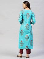 Gosriki Women'S Cotton Blend Printed Straight Kurta With Pant (Team-Go)