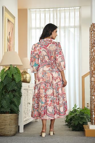 Greciilooks Women Rayon Casual Knee-Length Western Dress, Multicolour, Large