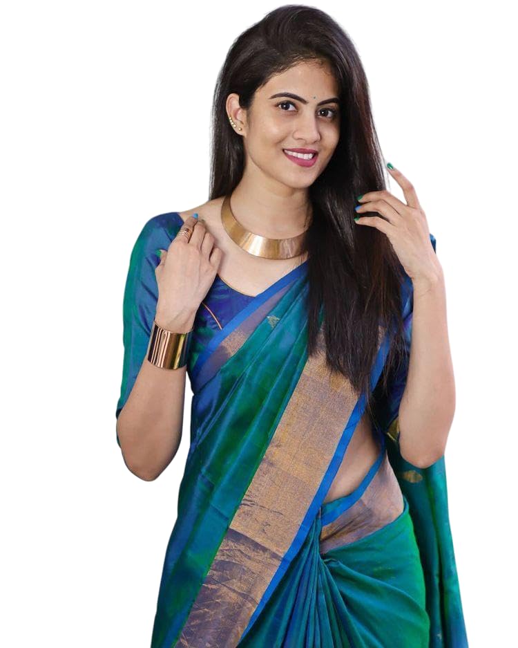 Flosive Ayn WomenS Present Banarasi Soft Lichi Silk Saree Beautiful Jacquard Rich Pallu Design Work Zari Woven Kanjivaram Silk 