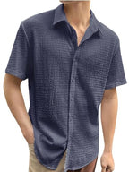 Pinkmint Popcorn Shirt for Men Soild Slim Fit Sleeve Spread Collar Trendy Men Shirt Summer Wear Goa Wear Black