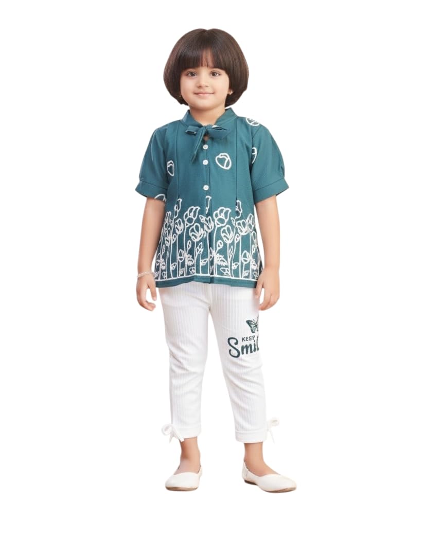 Aarika Girls Green Colour Thread Embroidery Polyester Top & Pant-(2-8 Years)-(Oct_Dr-44720-Green-22)