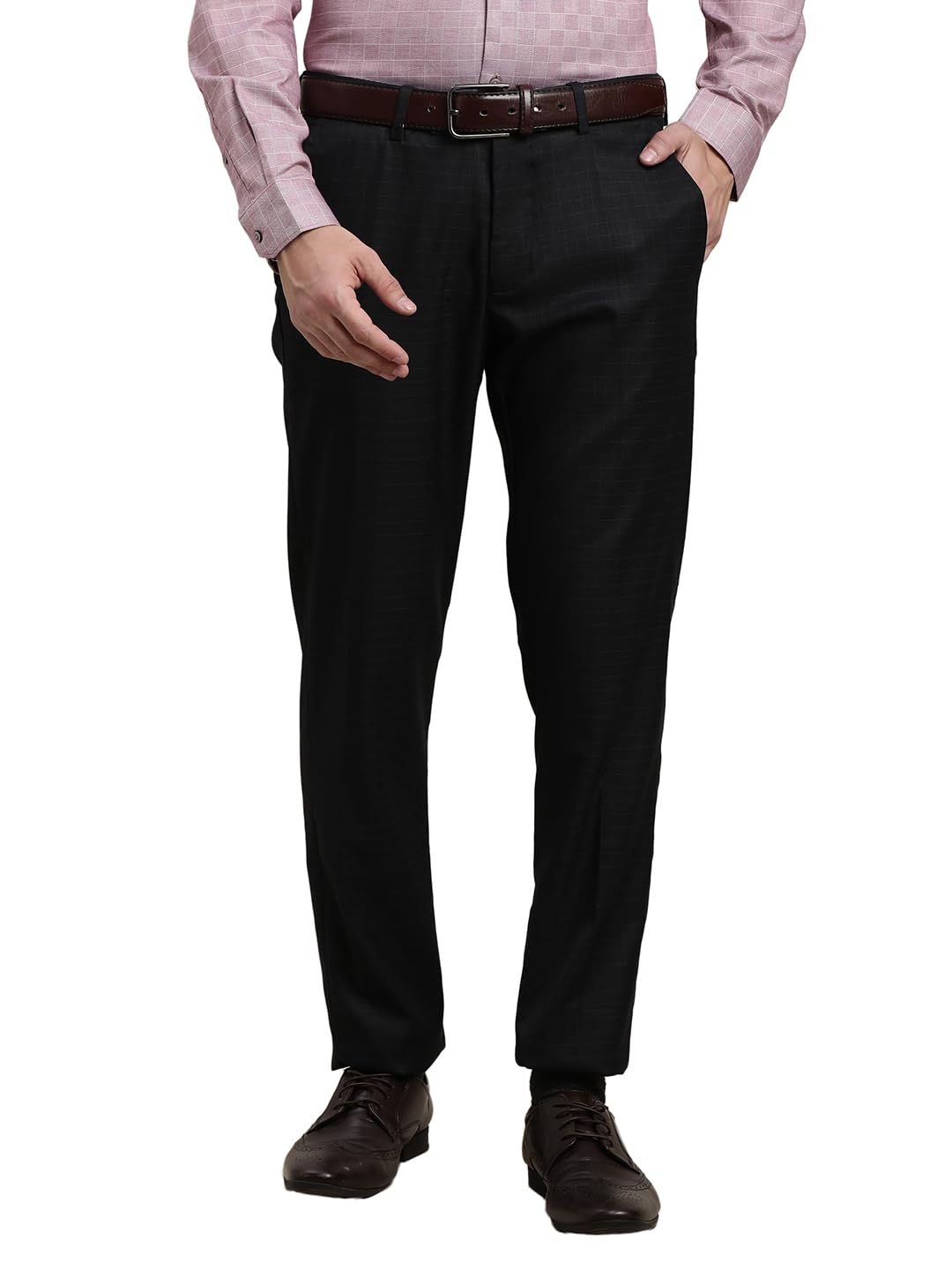 Turtle Men Polyviscose Stretch Slim Fit Checkered Black Flat Front Formal Trouser || Pant || Mens Trouser