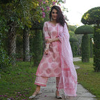 ANNI DESIGNER Womens Cotton Blend Printed Straight Kurta with Pant & Dupatta Pack of 2 (Combo-Cup-Off White-CHHAPA-Pink_M_Multi