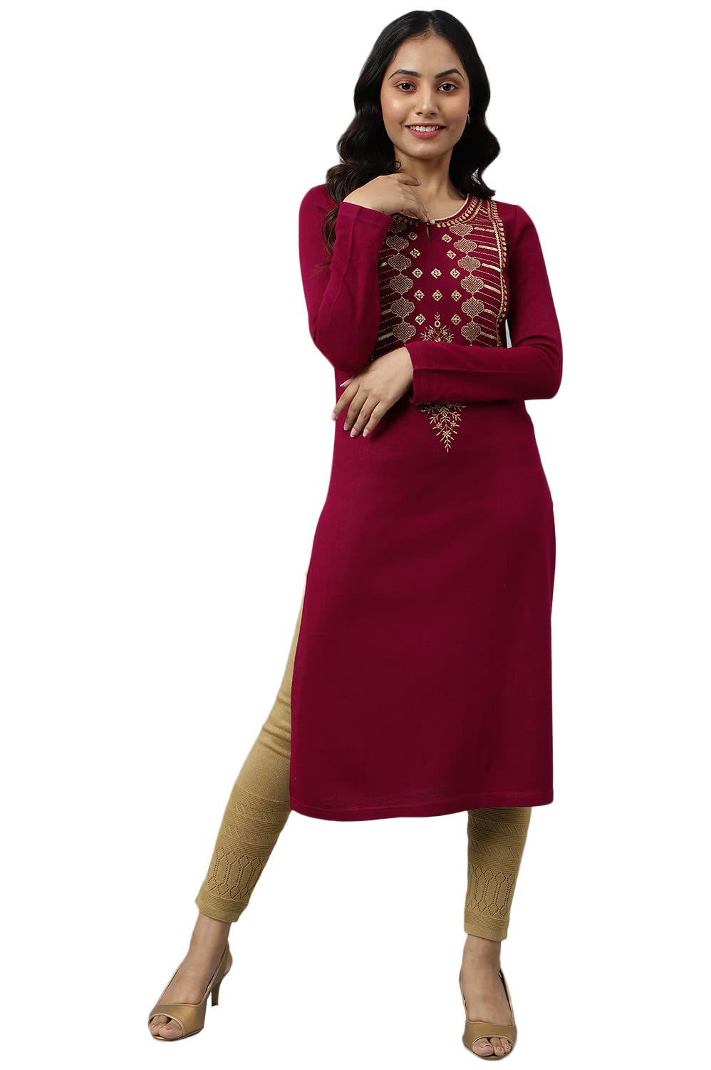 Pink Embroidered Winter Kurta
