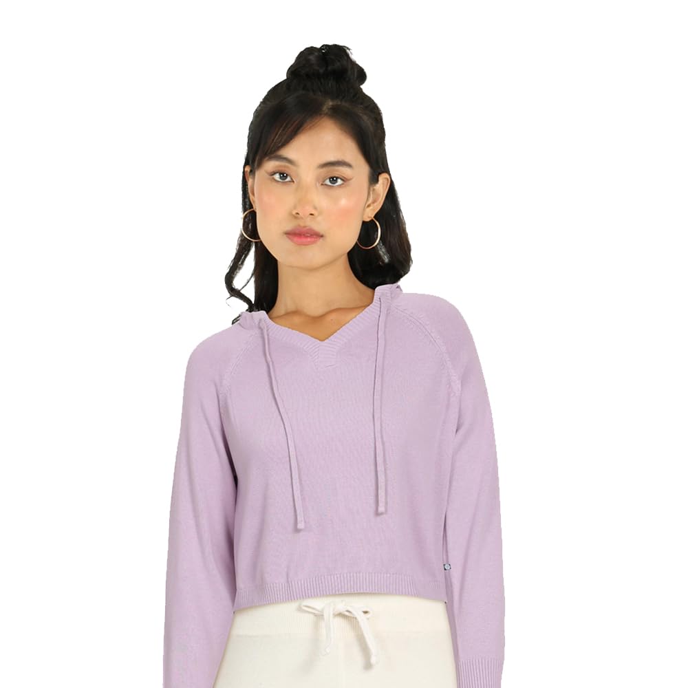BlissClub at-Ease CottonKnit Cropped Hoodie | 100% Cotton | Cropped Hoodie | Adjustable Hood