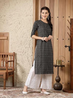 Stylum Women'S Woven Design Cotton Blend Straight Kurta (Vedika_Black)