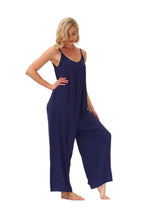 wexcen Womens Floral Printed Jumpsuits Casual Sleeveless Spaghetti Strap Rompers Wide Leg Pants with Two Pockets (Navy, XL)