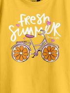 Bon Organik Girls Printed Pure Cotton Applique T-Shirt Yellow