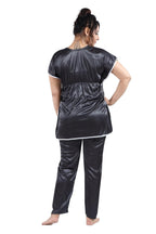 Fabme WomenS Satin Black Kaftan Top & Pyjama Set