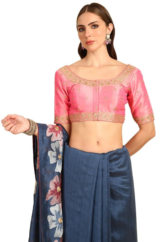 Soch Women Floral Zari Embroidered Silk Blend Padded Blouse with Stones