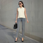 BlissClub Womens Straight Work Utility Pants (WerkItStraight_Grey_Happy Herringbone-Tall Above 5.5