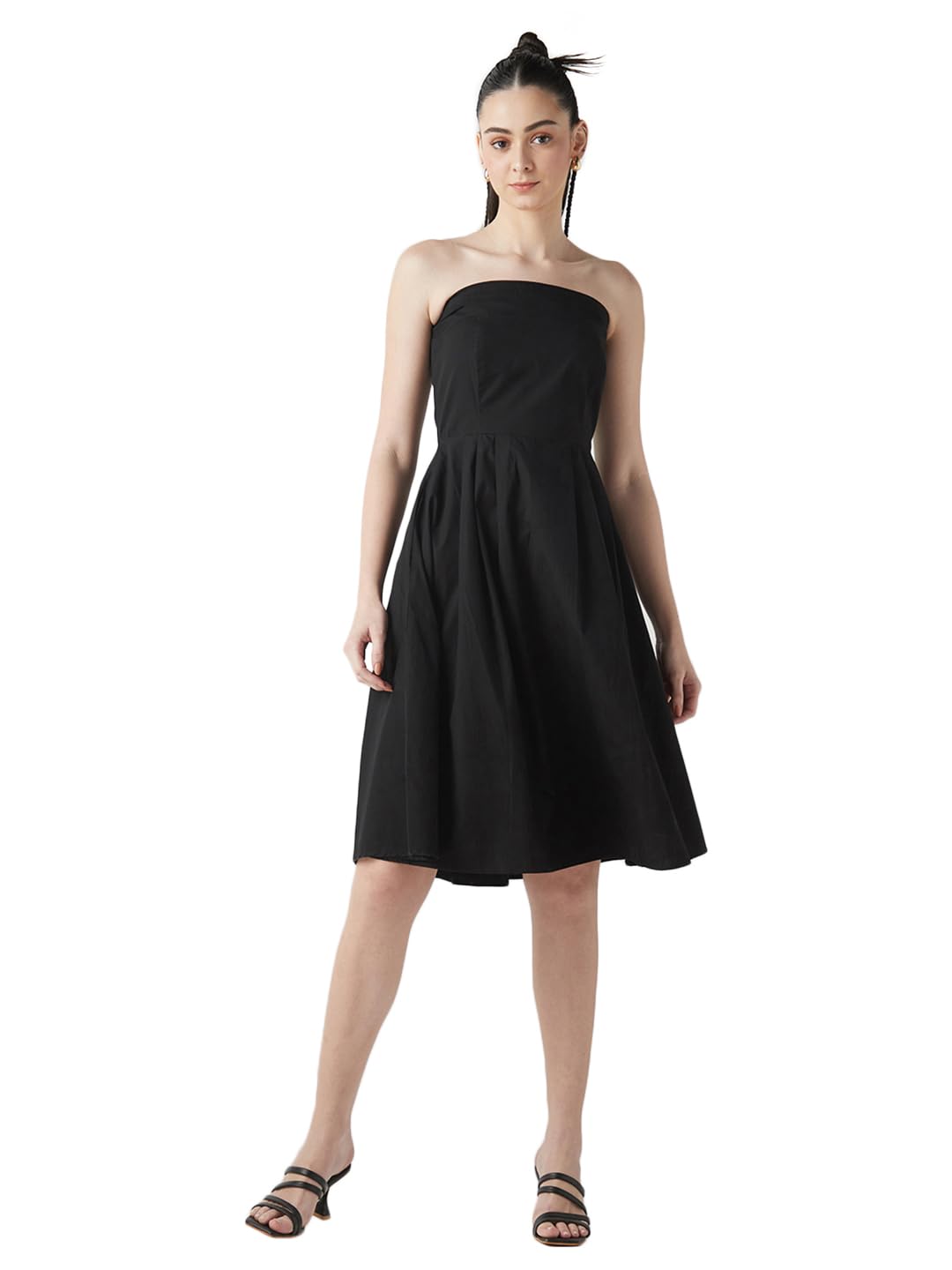 Bewakoof Womens All Over Printed Regular Fit Sleeveless Square Neck Poplin Cotton Midi Dress_645123_Black_2XL
