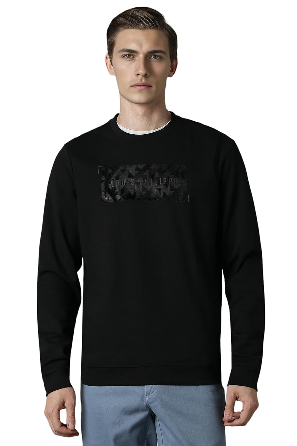 Louis Philippe MenS Polyester Blend Round Neck Sweatshirt (Lystargpd26280_Black