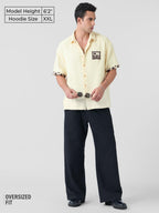The Souled Store Oversized Shirt: Scenic Men and Boys Short Sleeves Collared Neck Button Front Off White Embroidered Cotton Over