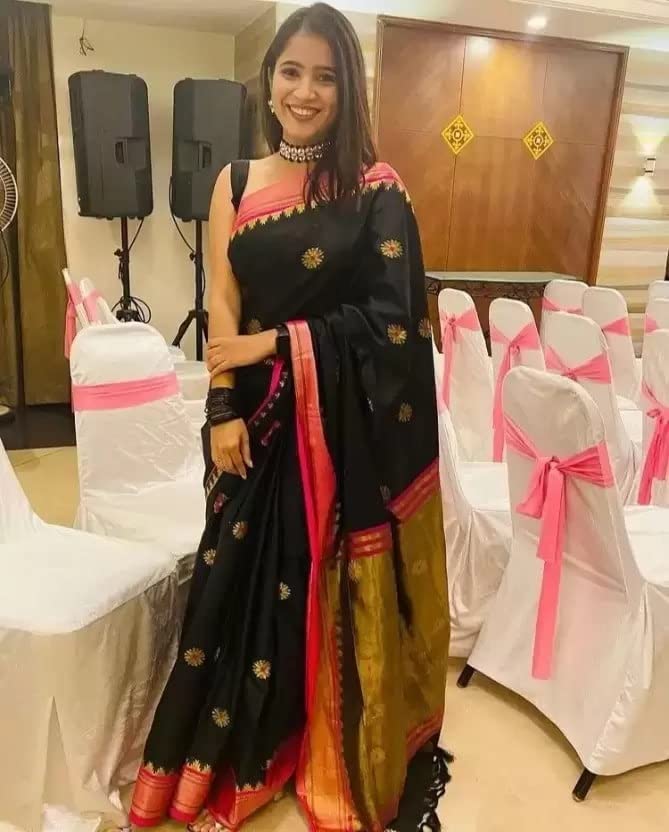 Flosive Womens Present Banarasi Soft Lichi Silk Saree Beautiful Jacquard Rich Pallu Design Work Zari Woven Kanjivaram Silk Styl