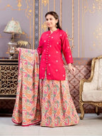 Aarika Girls Ethnic Wear Rani-Multi Colour Sequin Embroidery Silk Kurti Skirt Set -(8-15 Years)-(Sk-Tr-K-1013)