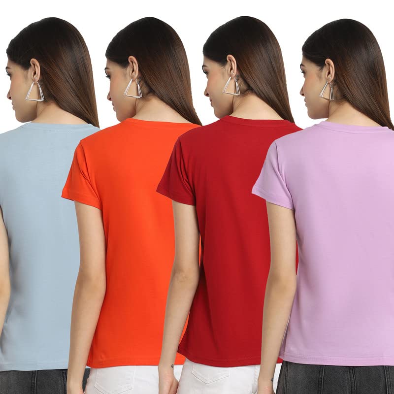 Preneum Womens Cotton Regular Fit Latest Graphic Stylish Printed Short Sleeves Casual T-Shirt || Latest Trendy & Styles (Pack 4