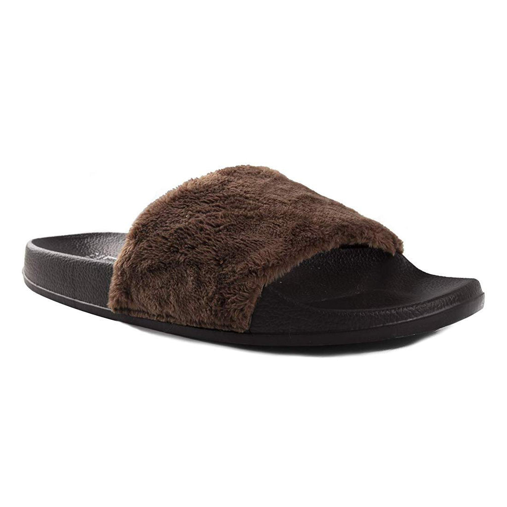 Luxe Faux Fur 676685048240 0.9 in. Sheepskin Slide Slippers - Brown with Brown Sole