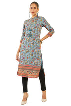 Soch Womens Grey Polyester All-Over Kalamkari Print Straight Kurta With Tassels