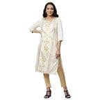 Aurelia Floral Viscose Rayon Round Neck Women'S Kurtas (White, Extra Small)