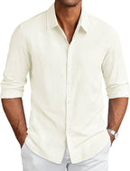 CB-COLEBROOK Mens Long Sleeve Button Down Shirts Casual Cotton Linen Shirts Summer Beach Shirt for Mens Top (in, Alpha, M, Regu
