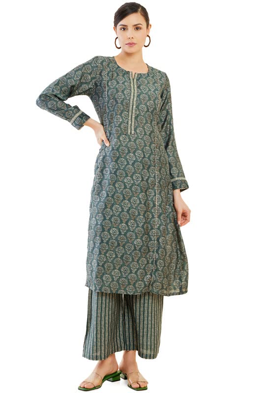 Soch Women Floral Printed Muslin Kurta Set with Embroidery and Gota Patti