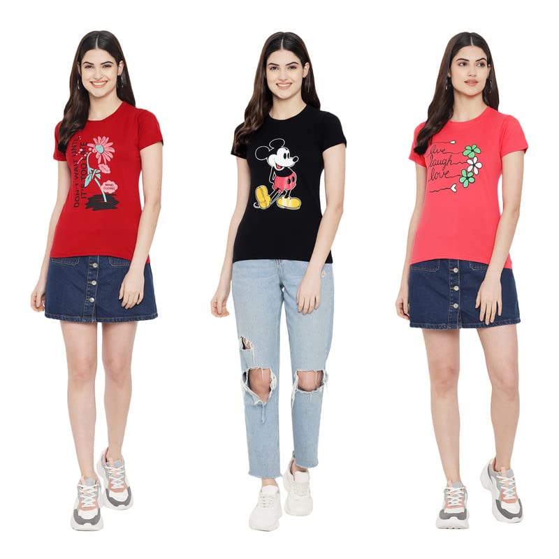 Preneum Womens Cotton Regular Fit Latest Graphic Stylish Printed Short Sleeves Casual T-Shirt || Trending & Styles (Pack 3), Ra