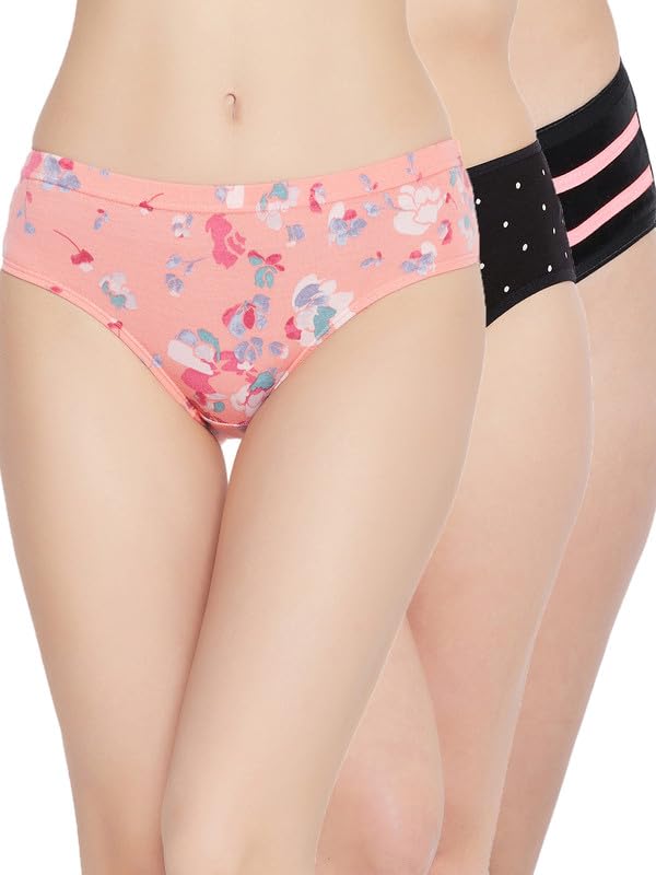 Clovia Womens Cotton Spandex Medium Waist Outer Elastic Hipster Panty - Pack of 3 (COMPN2223_Multicolor_XXL)