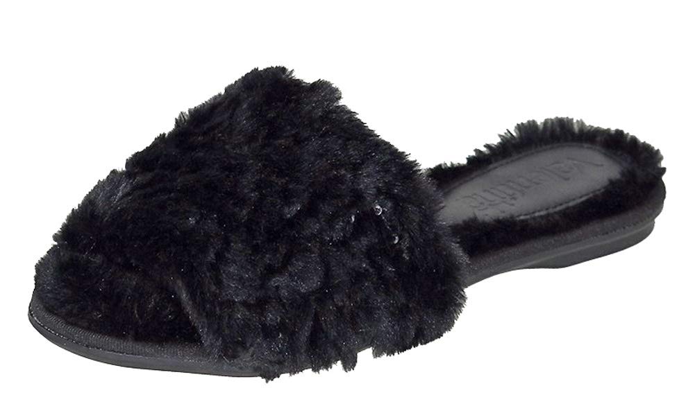 Bruno Menegatti 230193BL-9 Valentina Fluffy Slide Sequins Flat Slippers  Black - Size 9