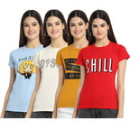 Preneum Womens Cotton Regular Fit Latest Graphic Stylish Printed Short Sleeves Casual T-Shirt || Latest Style (Pack 4), Blue & 