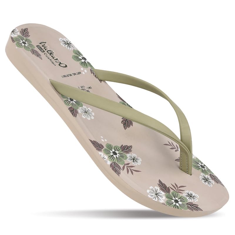 WALKAROO Womens Comfortable Slipon Sandals|Floral Printed Footbed,VStrap Upper, Lightweight Flat Sole|Casual wear,home wear,t 7