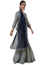 Soch Womens Blue Chanderi Abstract Print Suit Set With Gotta Patti