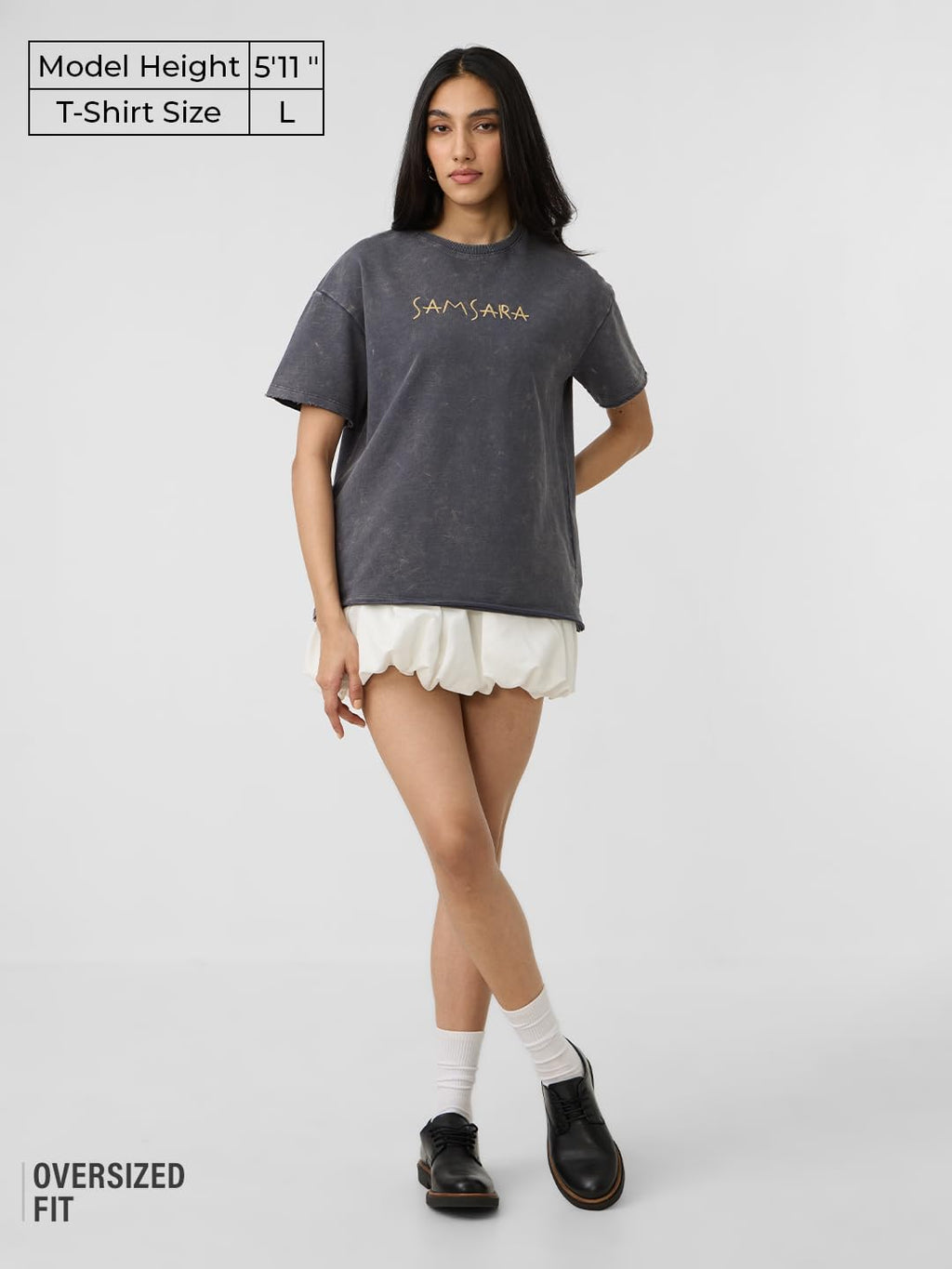 The Souled Store Samsara Women and Girls Short Sleeves Round Neck Grey Graphic Printed Cotton Oversized T-Shirts