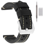 EACHE Black Leather Watch Band, Crazy Horse Genuine Leather Watchbands 22mm Watch Bands,Silver Hardware