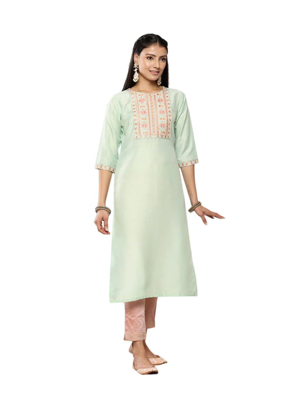 Libas Women'S Silk Printed Straight Kurta (26392_Green