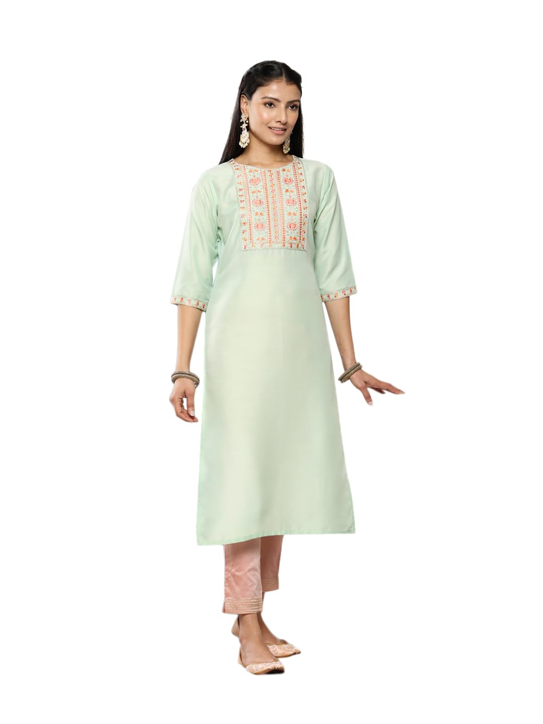 Libas Women'S Silk Printed Straight Kurta (26392_Green