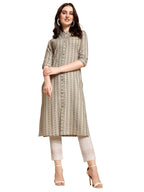 Nainvish Women'S Cotton Blend Straight Mandarin/Chinese Neck Printed Kurta (Sd419_K-S._White Green)
