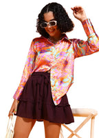 POPWINGS Printed Full-Sleeves Regular-Fit Satin Printed Shirt for Women Stylish Western Casual Wear Multicolour