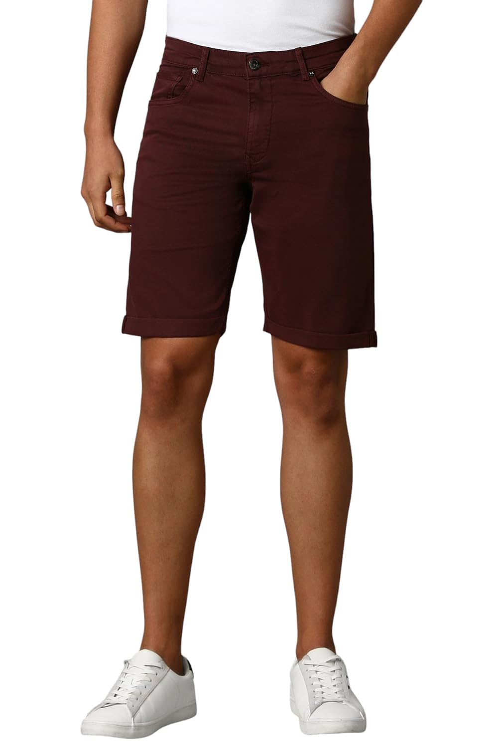 Louis Philippe Men Maroon Solid Slim Fit Shorts